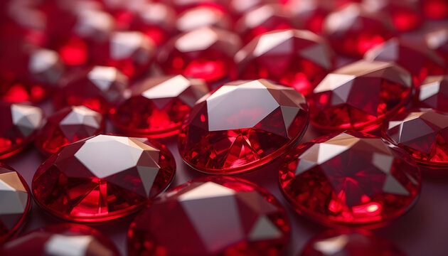 A close up view of a pile of red diamonds.