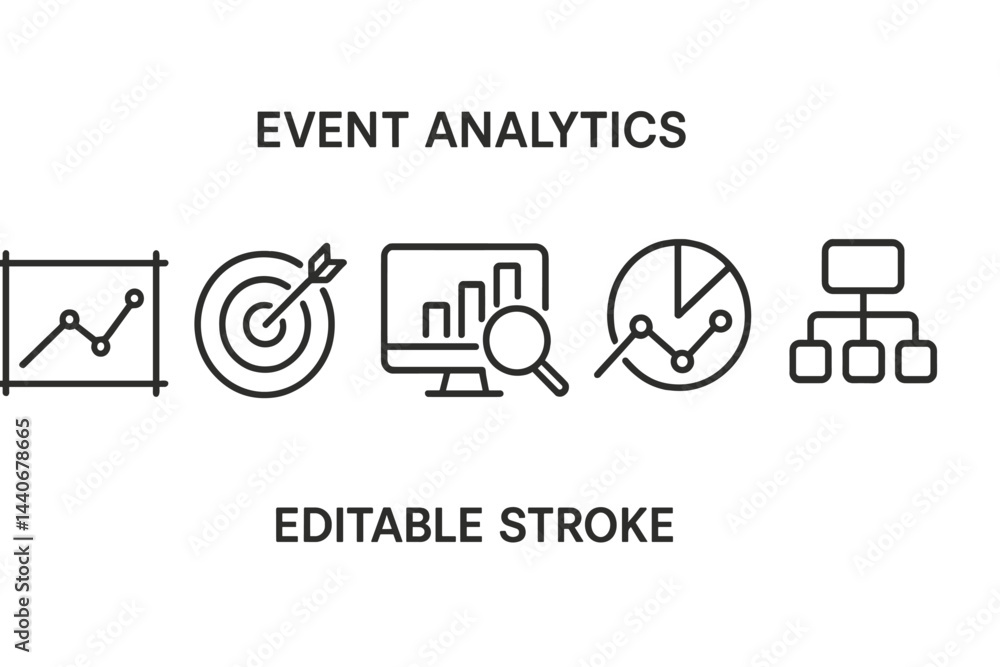 Aufkleber visual representation of event analytics tools displaying data analysis concepts and metrics