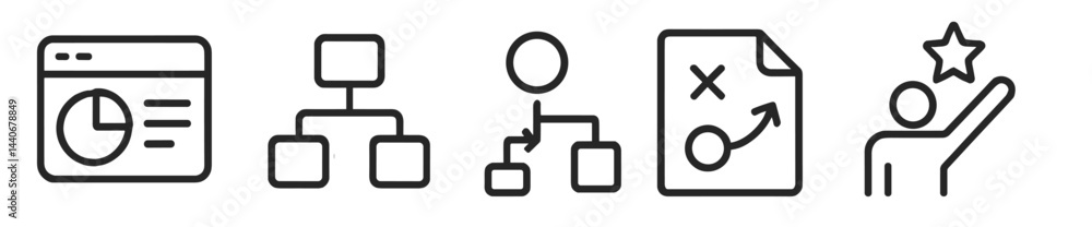 Poster visual representation of digital strategy components and workflow in a modern office environment, il