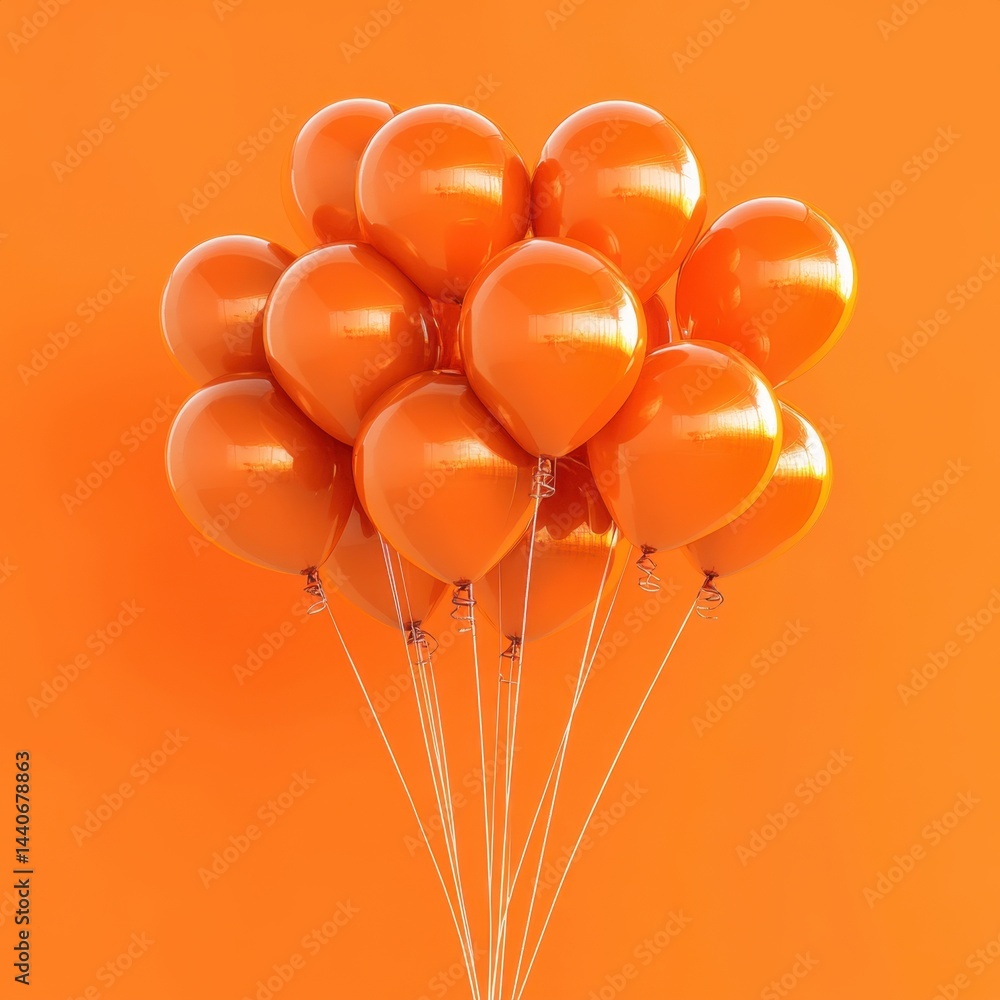 Poster festive bunch of orange balloons floating against a matching background creating a vibrant and celeb