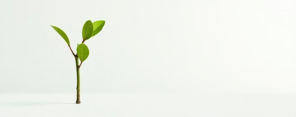 single long branch stretching upwards on white surface, stem, isolated