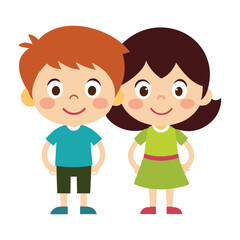 Cute cartoon boy and girl standing together vector illustration children design