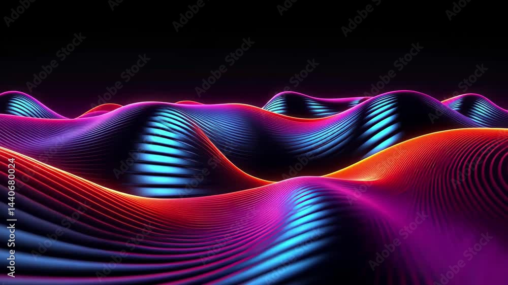 Poster neon waves undulate in a dark space, creating a vibrant display of colors that evoke a sense of move