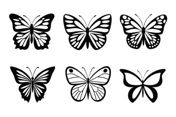 Butterfly Silhouette Collection – Black Flying Butterflies and Fireflies Icons for Print, Tattoo, and Digital Use