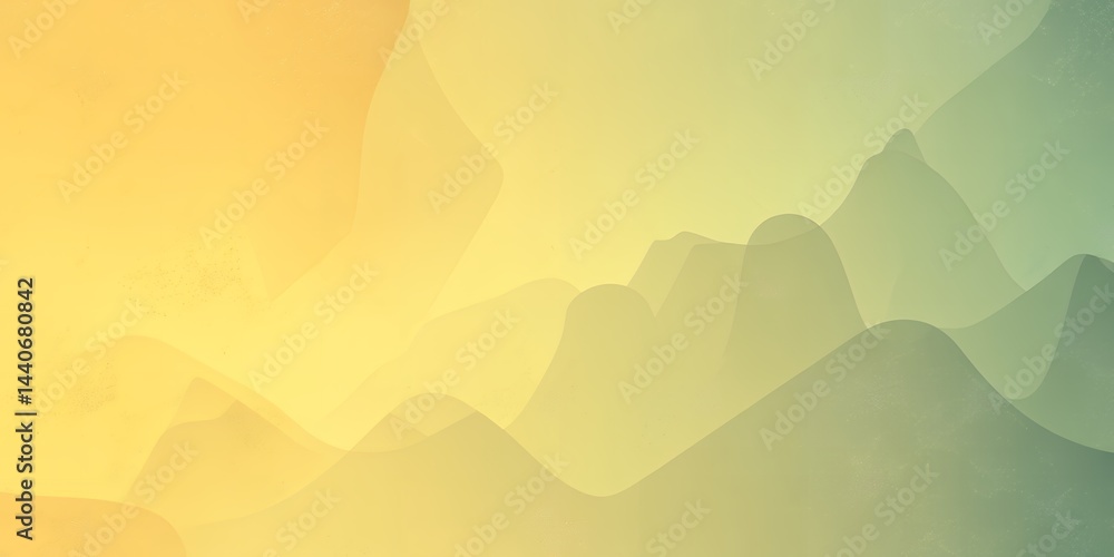 Poster abstract background with hazy mountains in shades of yellow and green gradient color