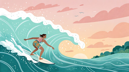 a vector illustration of a person  surfing 
