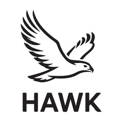 Hawk bird simple black line art image, Black bold outline vector icon, Bird vector illustration. with white background