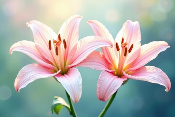 Naklejka premium Delicate watercolor lilies, soft pastel shades, overlapping layers , pink, plant