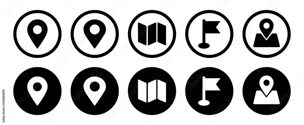 Poster map icon set. location and direction icon set. location and map pin icon set vector design. location