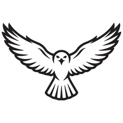 Hawk bird simple black line art image, Black bold outline vector icon, Bird vector illustration. with white background