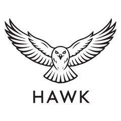 Hawk bird simple black line art image, Black bold outline vector icon, Bird vector illustration. with white background