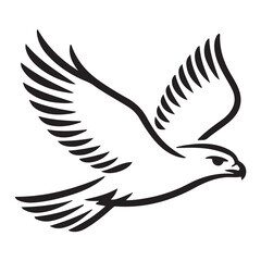 Hawk bird simple black line art image, Black bold outline vector icon, Bird vector illustration. with white background