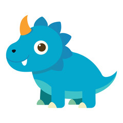 Cute blue triceratops dinosaur cartoon character isolated on white background