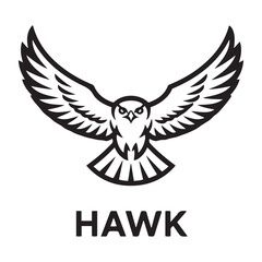 Obraz premium Hawk bird simple black line art image, Black bold outline vector icon, Bird vector illustration. with white background