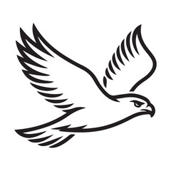 Hawk bird simple black line art image, Black bold outline vector icon, Bird vector illustration. with white background