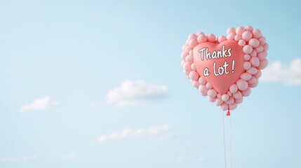 Heart-shaped pink balloon with thanks a lot message in blue sky
