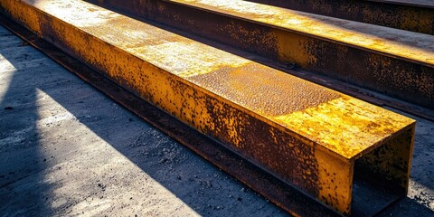 Sharp angular shadows from steel beams.