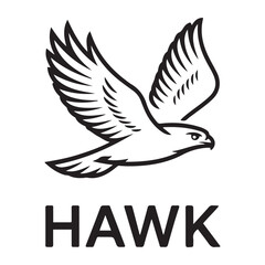 Hawk bird simple black line art image, Black bold outline vector icon, Bird vector illustration. with white background