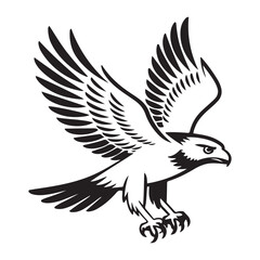 Hawk bird simple black line art image, Black bold outline vector icon, Bird vector illustration. with white background