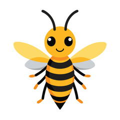 Cute cartoon bee vector illustration smiling insect with stripes and wings