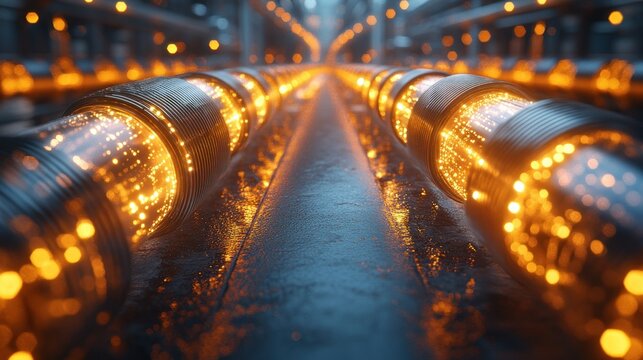 Futuristic glowing tubes, advanced technology, intricate network