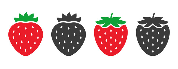 Strawberry icons set. Red strawberry flat icon. Vector