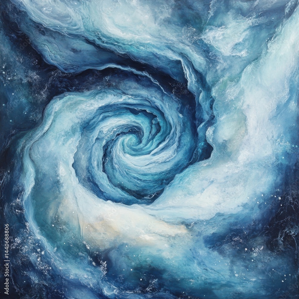 Poster abstract swirling vortex of blue hues evoking depth and movement in water inspired painting with dyn