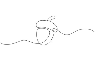 A single line drawing of a acorn. Continuous line thanksgiving acorn icon, Continuous line drawing of acorn. Single line illustration of acorn seed. Autumn, forest concept. Editable outline.