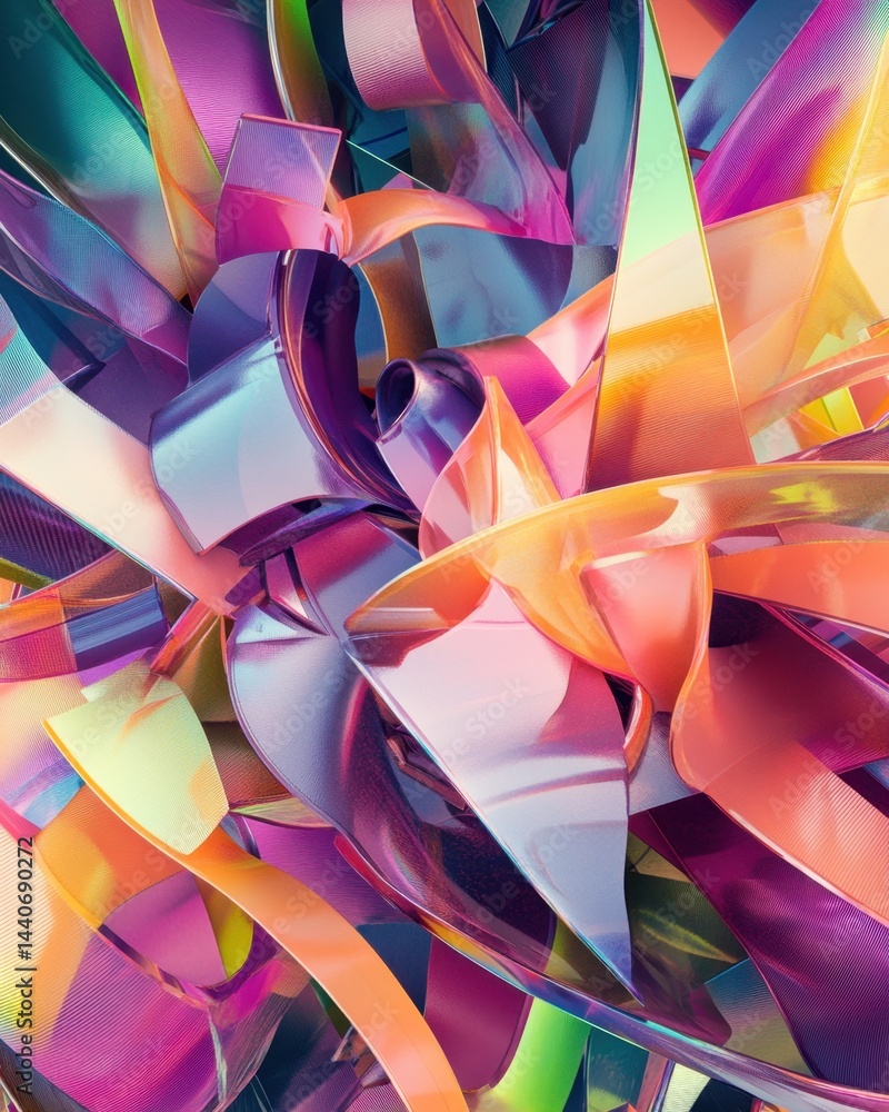 Poster abstract ribbons of vibrant colors intertwine in a mesmerizing dance of light and shadow creating a 