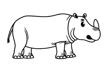 Cute Cartoon Rhino Line Art Drawing,
Simple Black and White Rhinoceros Sketch,
Adorable Animal Outline for Kids Coloring Pages.