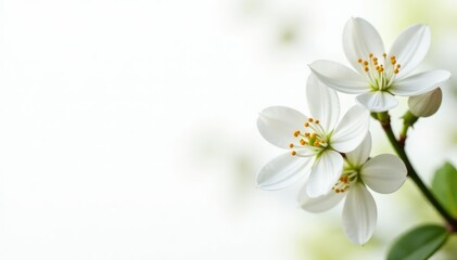 Fototapeta premium Close-up of pristine white blossoms on stark white backdrop, photography, isolated, subtle