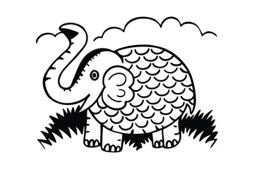 Line art coloring page elephant. 