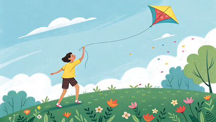 a-fun-vector-illustration-of-a-person-flying-a-kite