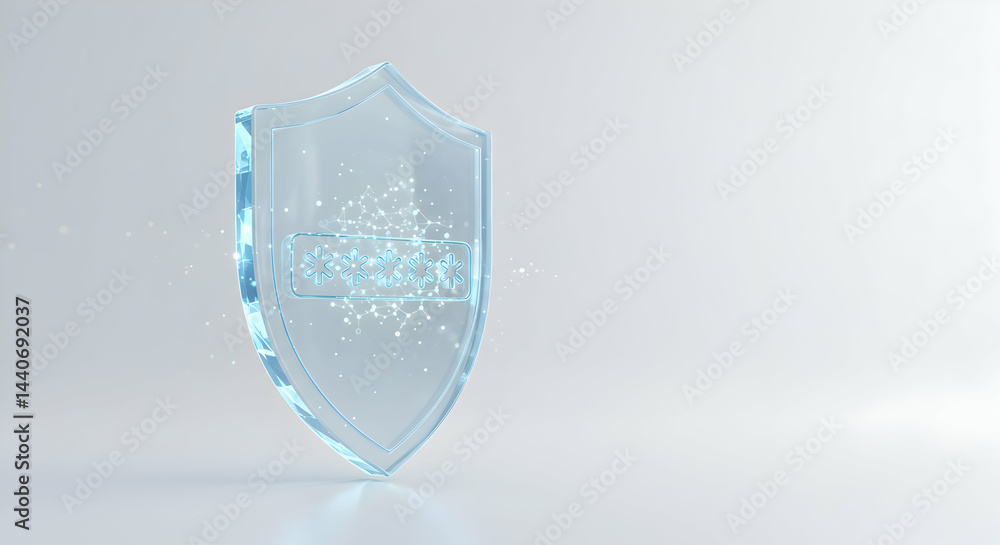 Poster security shield with password concept on light background