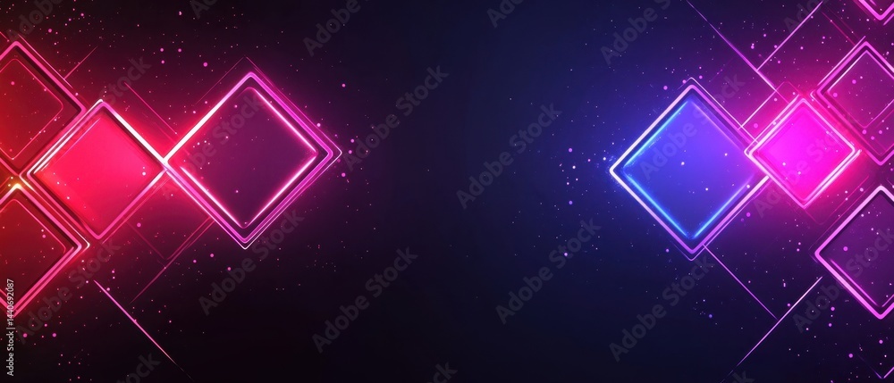 Poster abstract geometric neon squares on dark backdrop creating a modern futuristic design with vibrant co