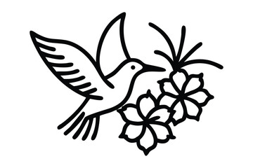 Birds with flower outline drawing. 