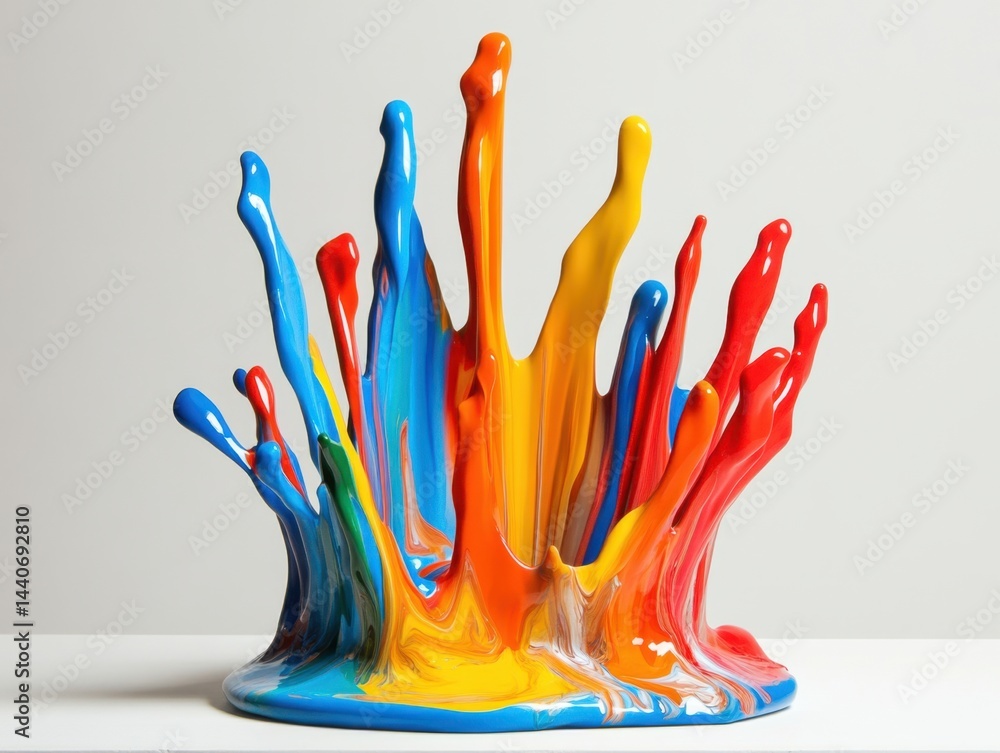 Poster vibrant explosion of colorful liquid paints creating dynamic splash art on a white surface studio sh