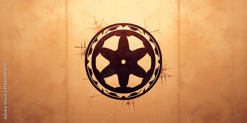 Poster a centered star shape with a circular border on a textured background with splatters art