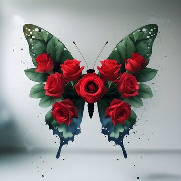 Creative Butterfly Design Made of Red Roses and Green Leaves &ndash; Floral Fantasy Art