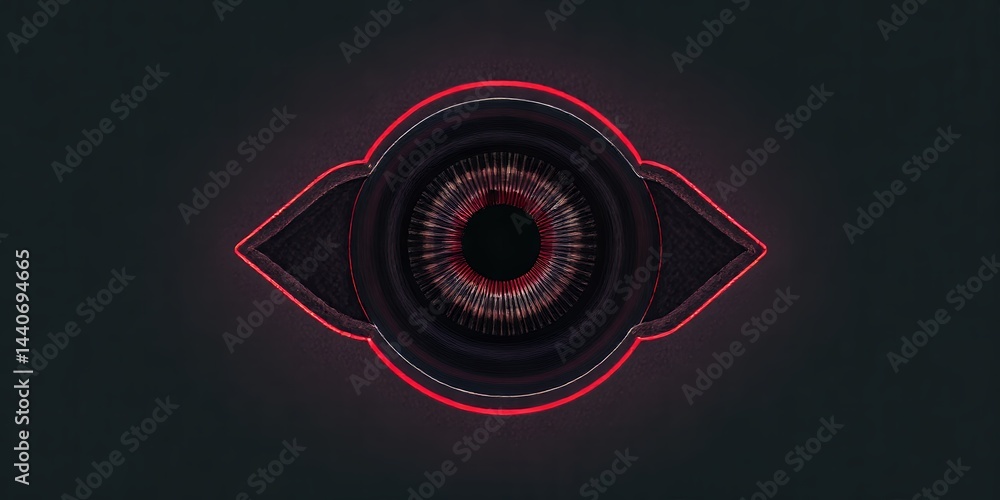 Aufkleber a stylized eye with red glowing outline and concentric patterns on a dark background