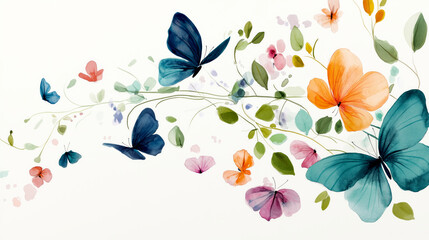 Colorful butterflies and flowers nature illustrative art vibrant environment aesthetic viewpoint