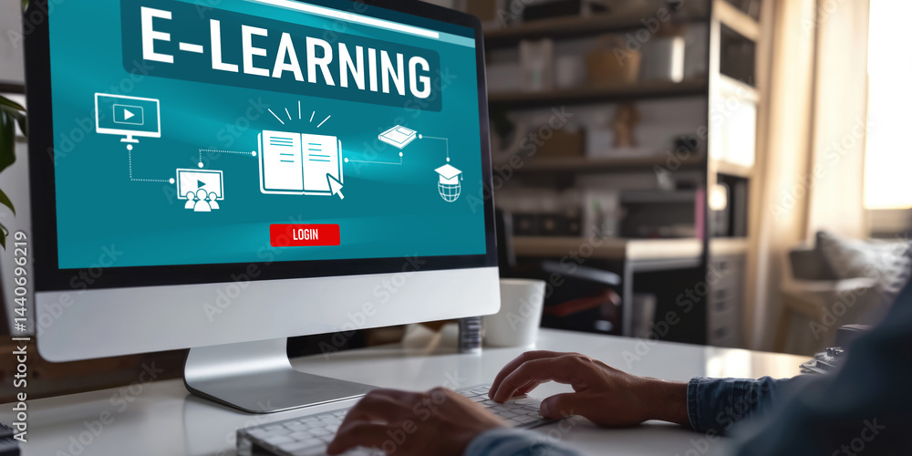 Poster e-learning website with brisk sofware for student to study online on the internet network