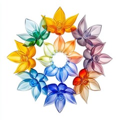 Fototapeta premium A vibrant arrangement of colorful translucent flowers, creating a stunning circular pattern. Perfect for decorative use.