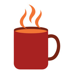 Steaming red mug of coffee simple flat design illustration graphic