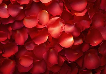 Vibrant Red Rose Petals in a Soft Layered Arrangement Creating an Elegant Background for Romantic Themes and Special Occasions