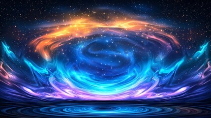 Obraz premium A vivid abstract image showcasing swirling colors and cosmic elements in a stunning visual display.