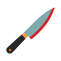 Cartoon kitchen knife illustration with sharp red edge and black handle