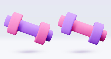 Pink, purple, violet Dumbbell Realistic icon, 3d render. Isolated on white backround. Sport And Fitness design set. Vector illustration for shop, flyer, banner, web, advertising, sale