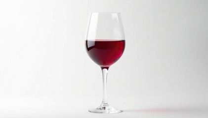 Single glass of red wine against bright white, clean background, Zinfandel, minimal