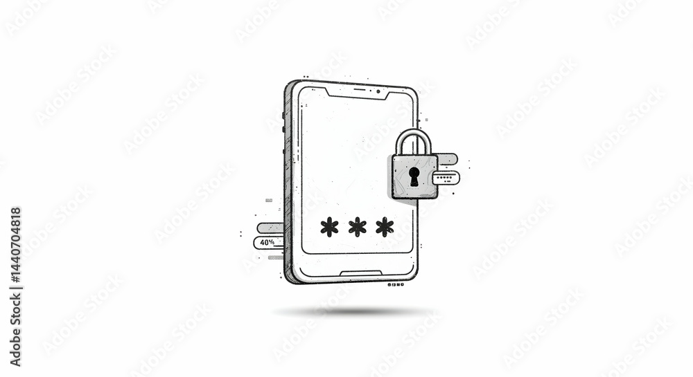 Poster securing smartphone with password protection and padlock